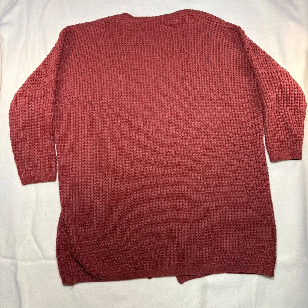 Merokeety Rust Orange Waffle Knit Open Front Cardigan Sweater XXL Overszd Pocket - Picture 6 of 6